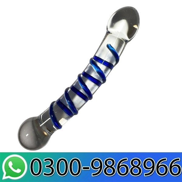 8-Inch Textured Glass Dildo Light Blue Spiral In Pakistan