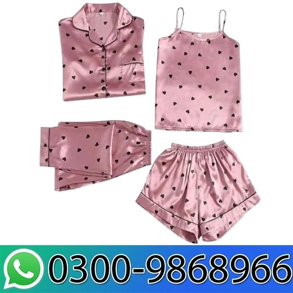 Women 4 Pieces Dot Print Sleepwear Night Gown Pajamas In Pakistan